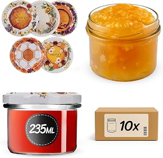 KADAX Set of 10 jam jars, 235 ml with screw lids, in Ø 82 mm, glass jars for jam, chutneys, canned vegetables, pies, sausages, meat, baby food and more
