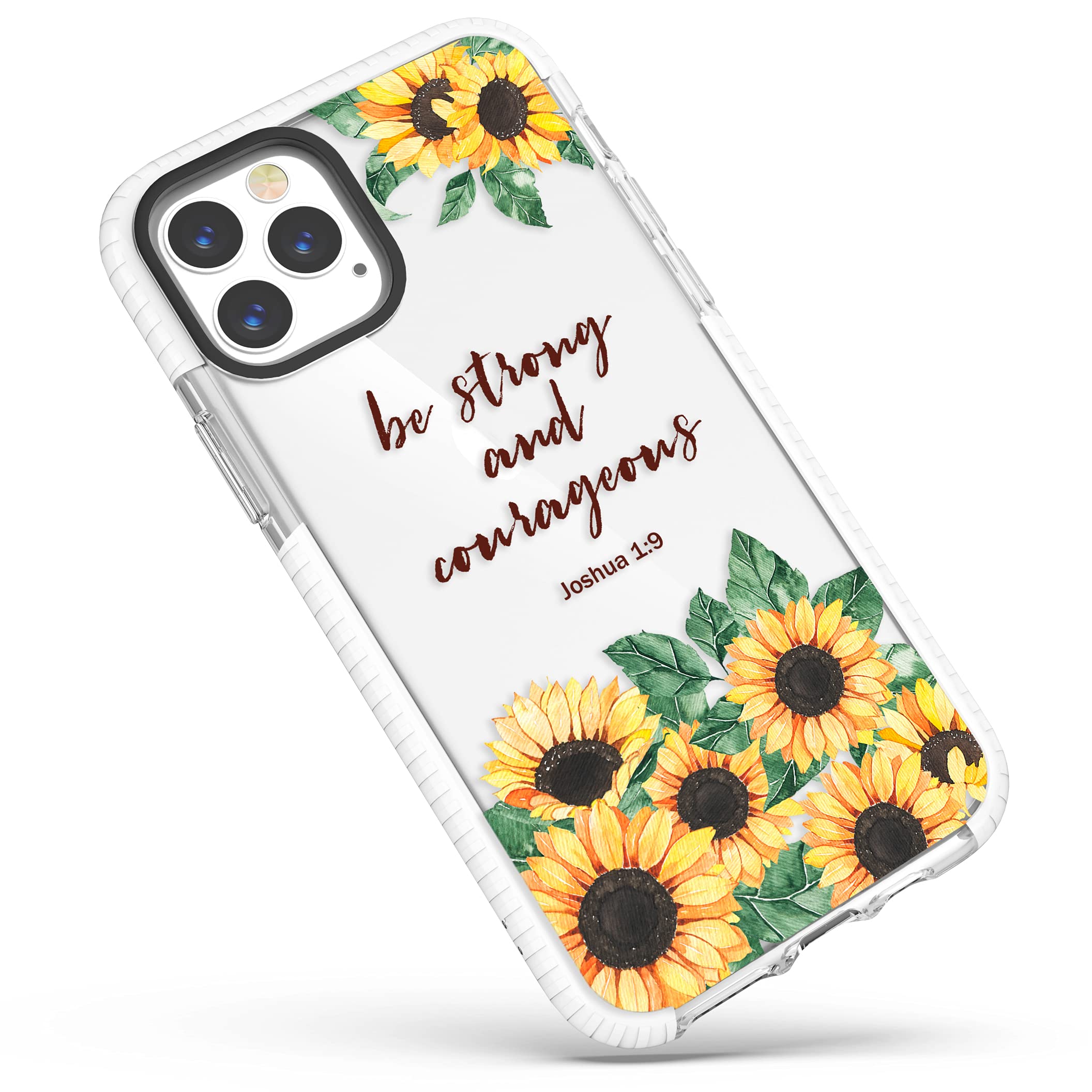 FrepstudioCute Case Compatible for iPhone 14 Pro Max for Girls Women,Sunflower Floral Scripture Bible Verses Christian Quotes Joshua 1:9 Soft Protective Case Compatible with iPhone 14 Pro Max