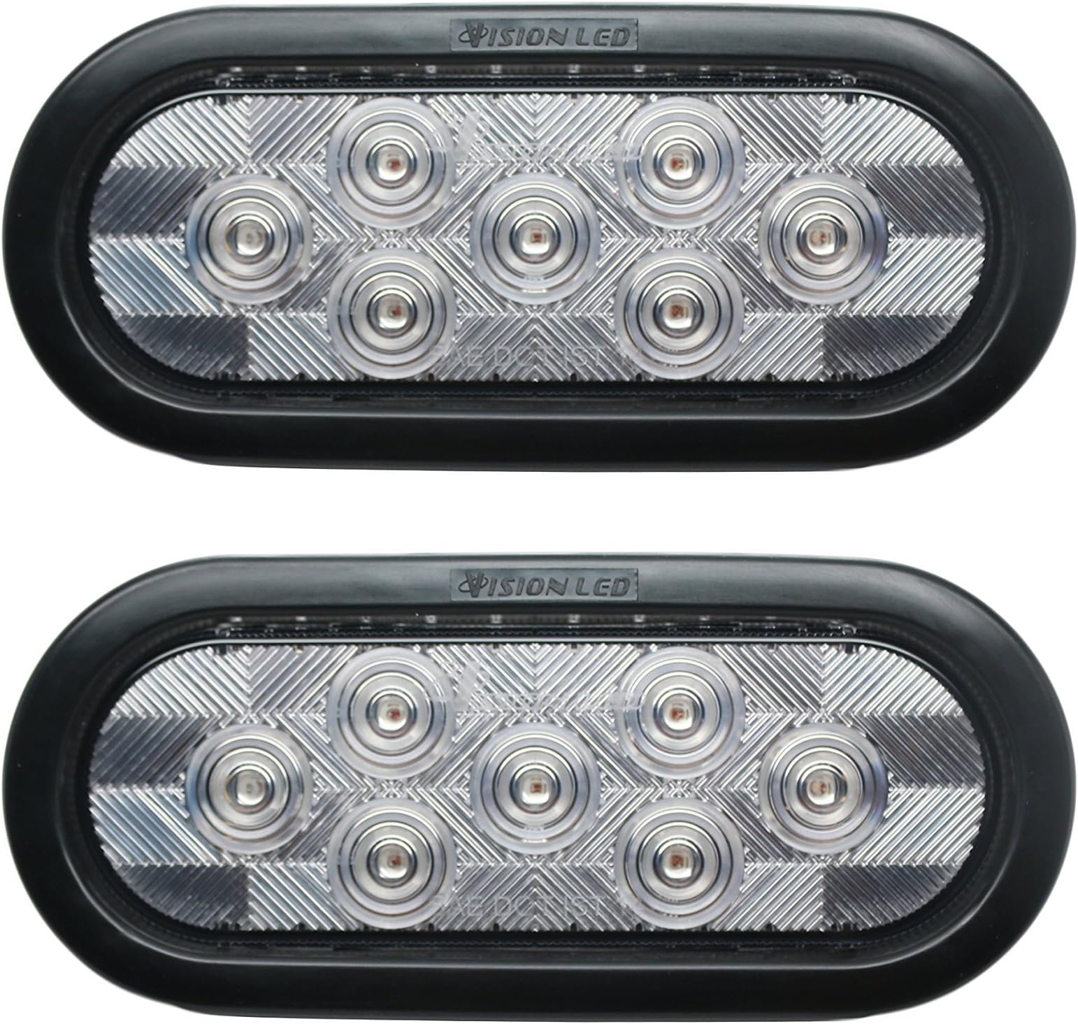 Leading Edge Lighting Pair of 6" Oval Clear Lens White LED Backup/Auxiliary/Utility Light Grommet Trailer Truck,!