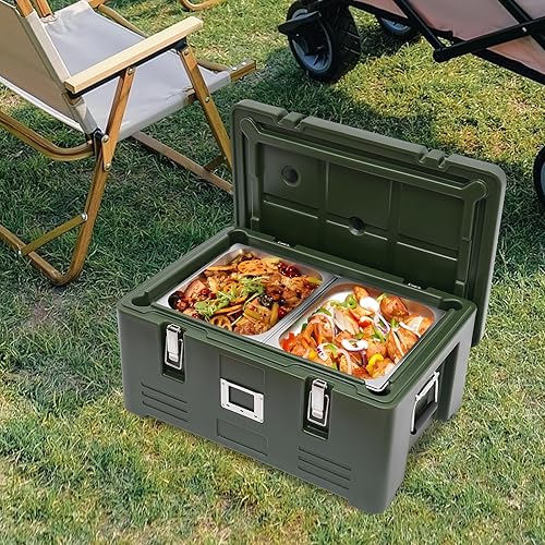 Miniatura 7 de Transportador de alimentos aislado, caja caliente de 31.7 cuartos para catering, catering comercial, calentador de sopas, 2 sartenes de acero