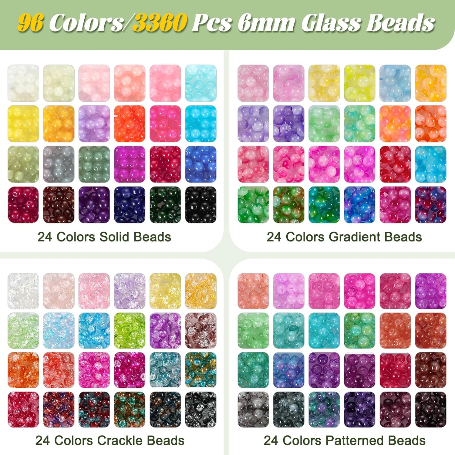 Funtopia 3524pcs Glass Beads Bracelet Making Kit, 4 Types 96 Colors 6mm Glass Beads for Bracelets, Round Crystal Beads for Jewelry Making Necklace Earrings DIY Crafts - Image 2