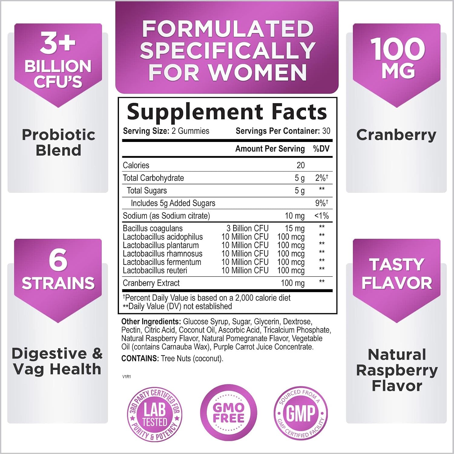 Women’s Probiotic Gummy with Cranberry, Vegan Probiotic Strains, Over 3 Billion CFU, Supports Immune, Digestive, Urinary & Vaginal Health, Probiotics for Women, Non-GMO, Gluten Free - 60 Gummies