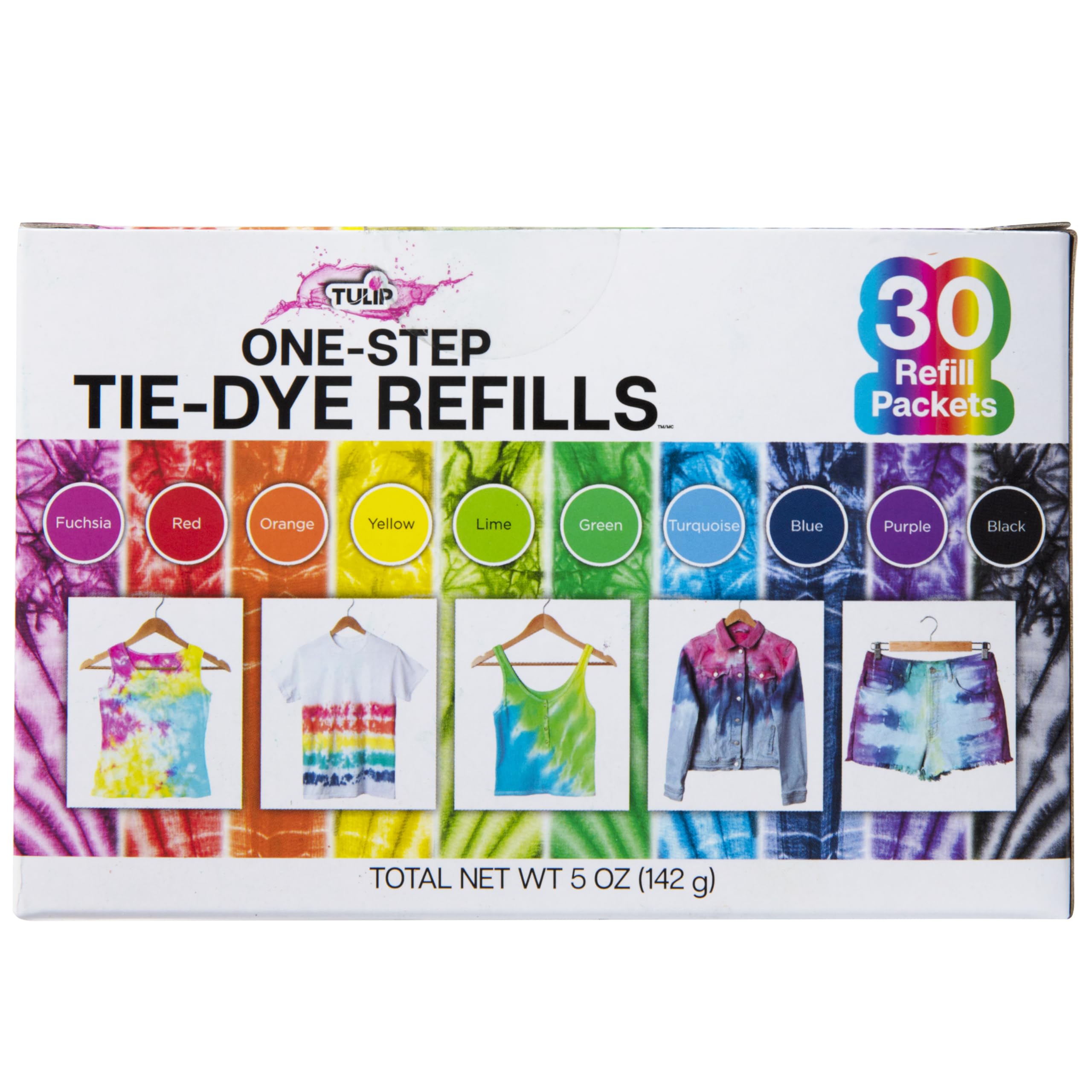 Tulip One-Step Tie-Dye Kit Refills, Rainbow Tie Dye, Multicolor, 30 Pack