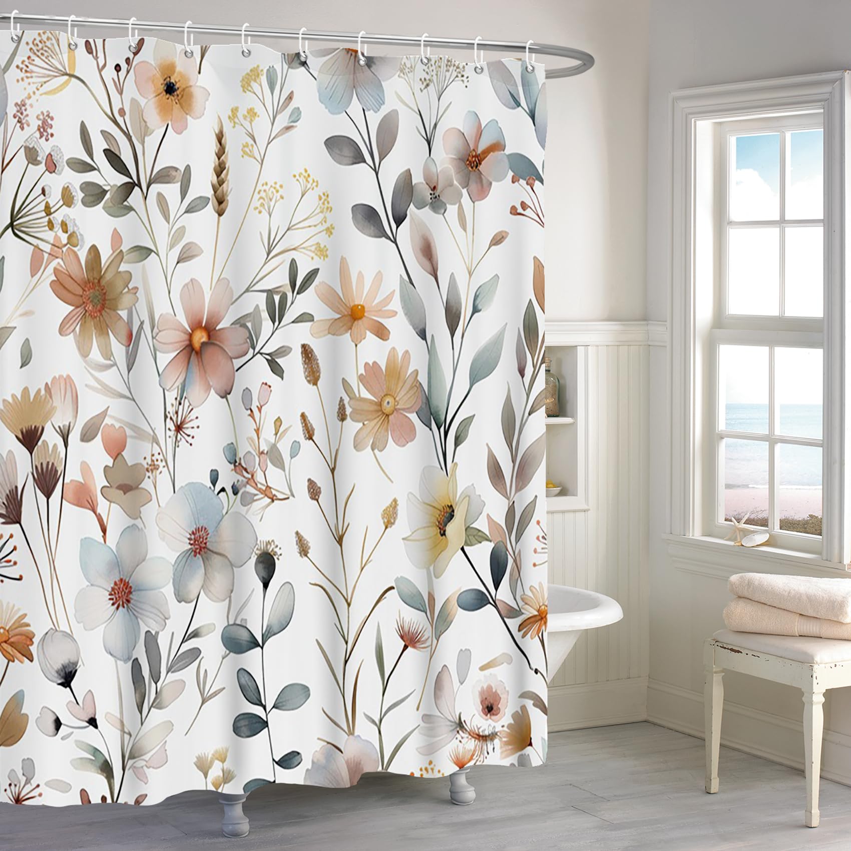 Rideau de douche en polyester de qualité supérieure à motif floral