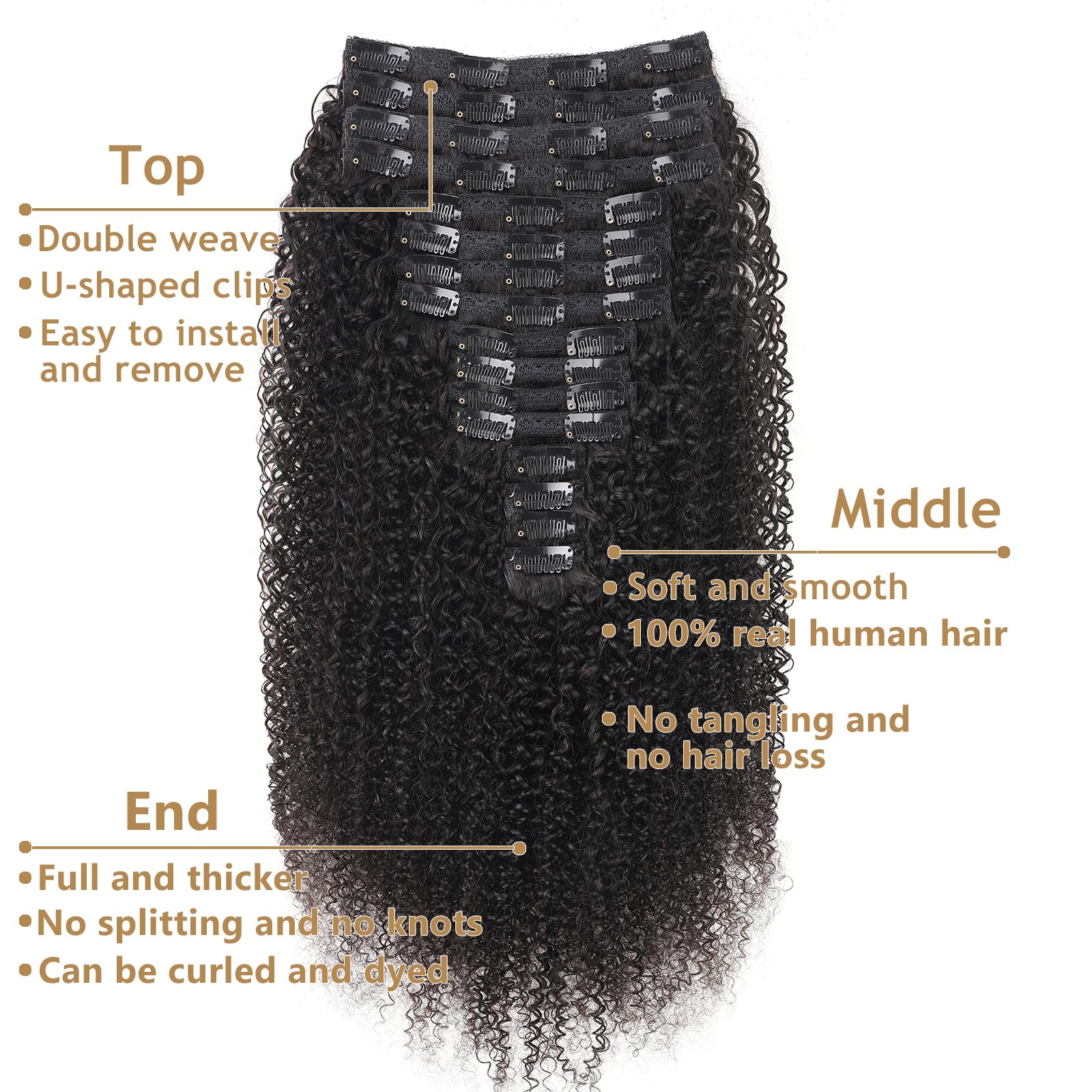 Kinky-Curly Clip in Extensions Echthaar 240g-16pc Invisible Perücke Extensions für Schwarze Frauen - Natürliche Schwarze Human Hair 12inch+14inch