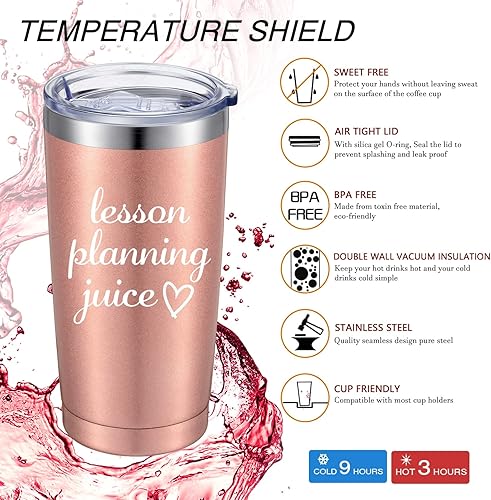 Miniatura 6 de Geiserailie Juego de 6 vasos de acero inoxidable con tapa y pajita, regalo de agradecimiento al profesor, vaso de viaje para graduación, cumpleaños,