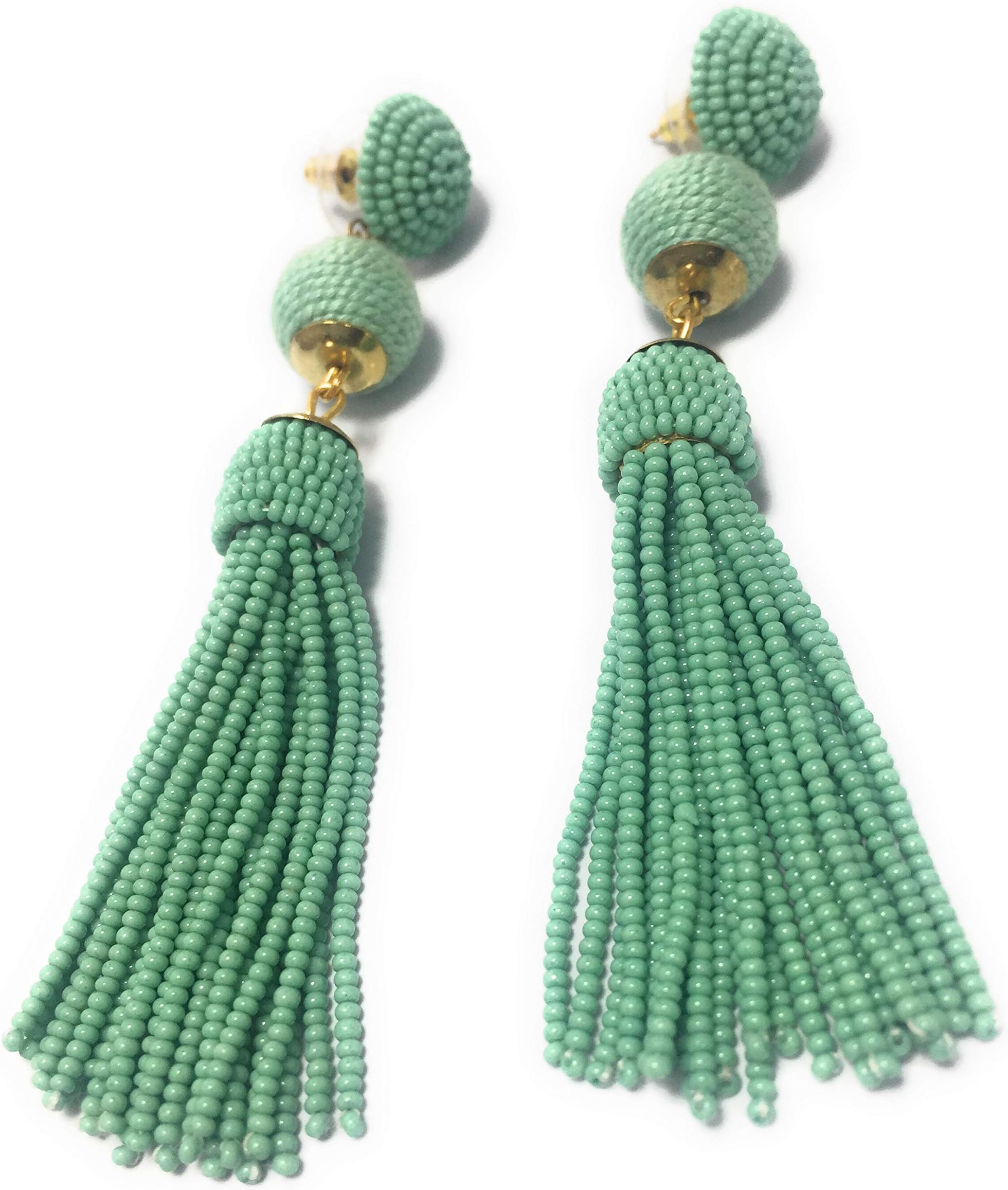 Turquoise Splendid Seeds Glass Base Metal and Czech Seed Beads Earrings for Women
