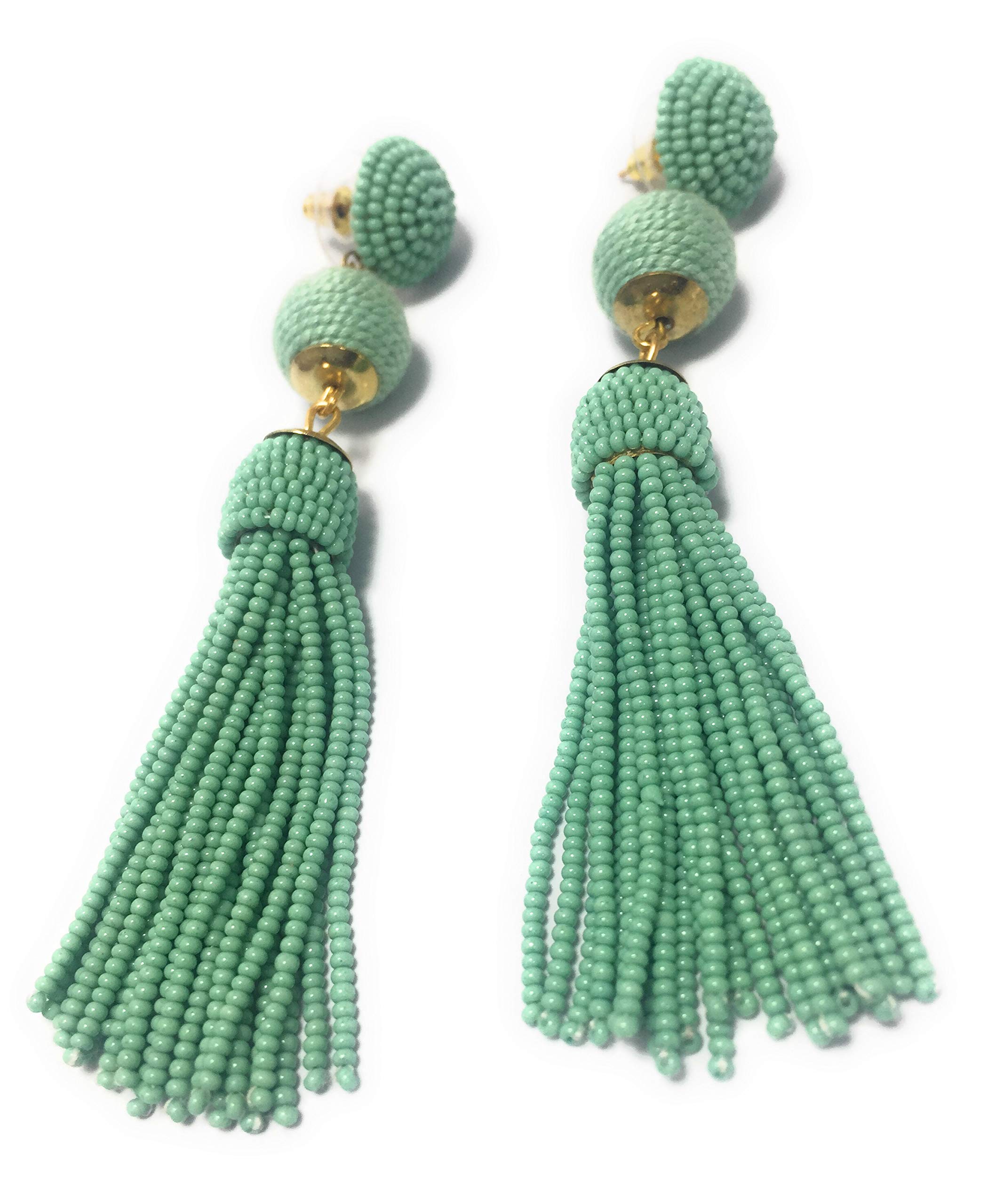 Turquoise Splendid Seeds Glass Base Metal and Czech Seed Beads Earrings for Women