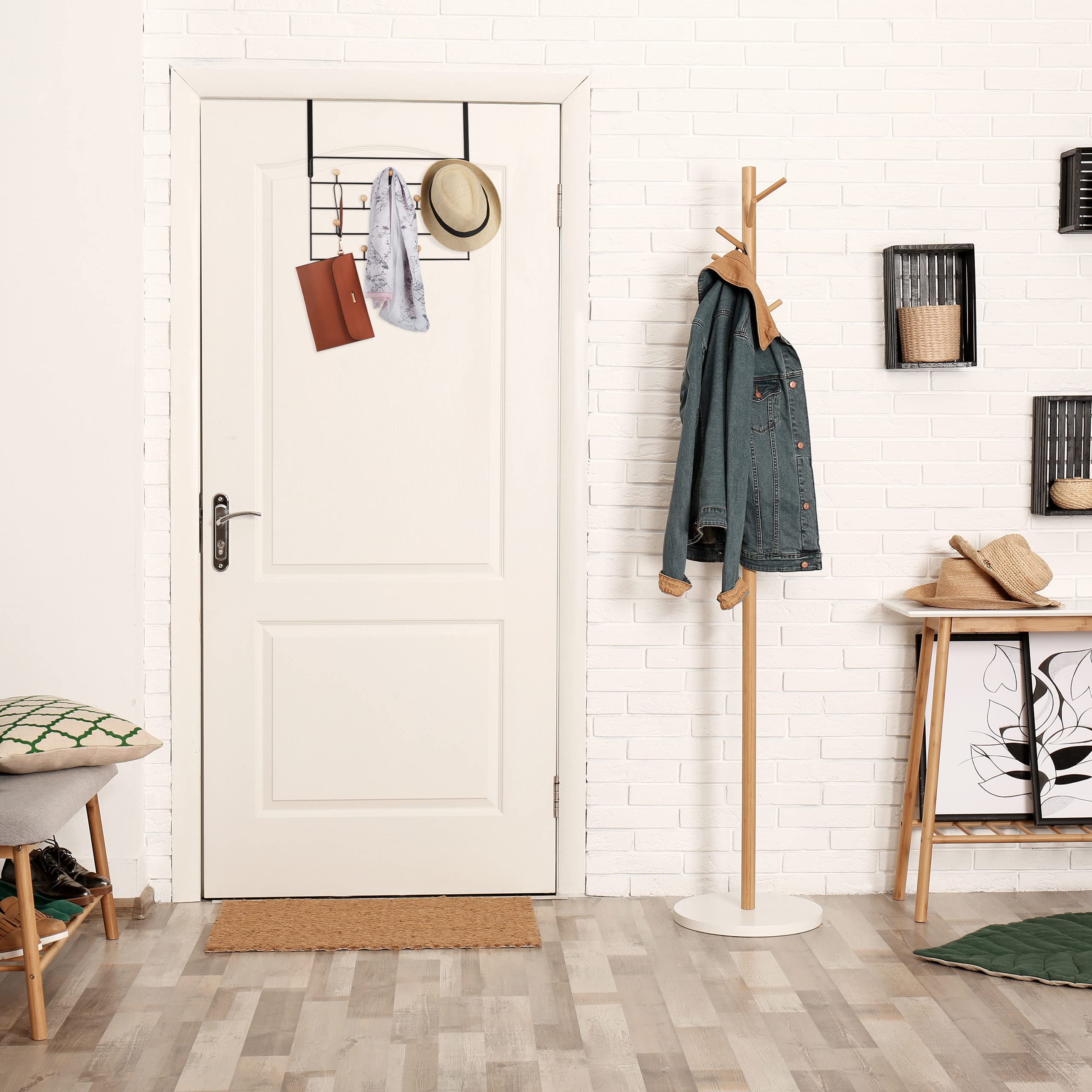 Relaxdays Perchero para Puerta 10 Ganchos, Guardarropa Colgante, Puertas de 4 cm, Pasillo y Dormitorio, Negro y Natural
