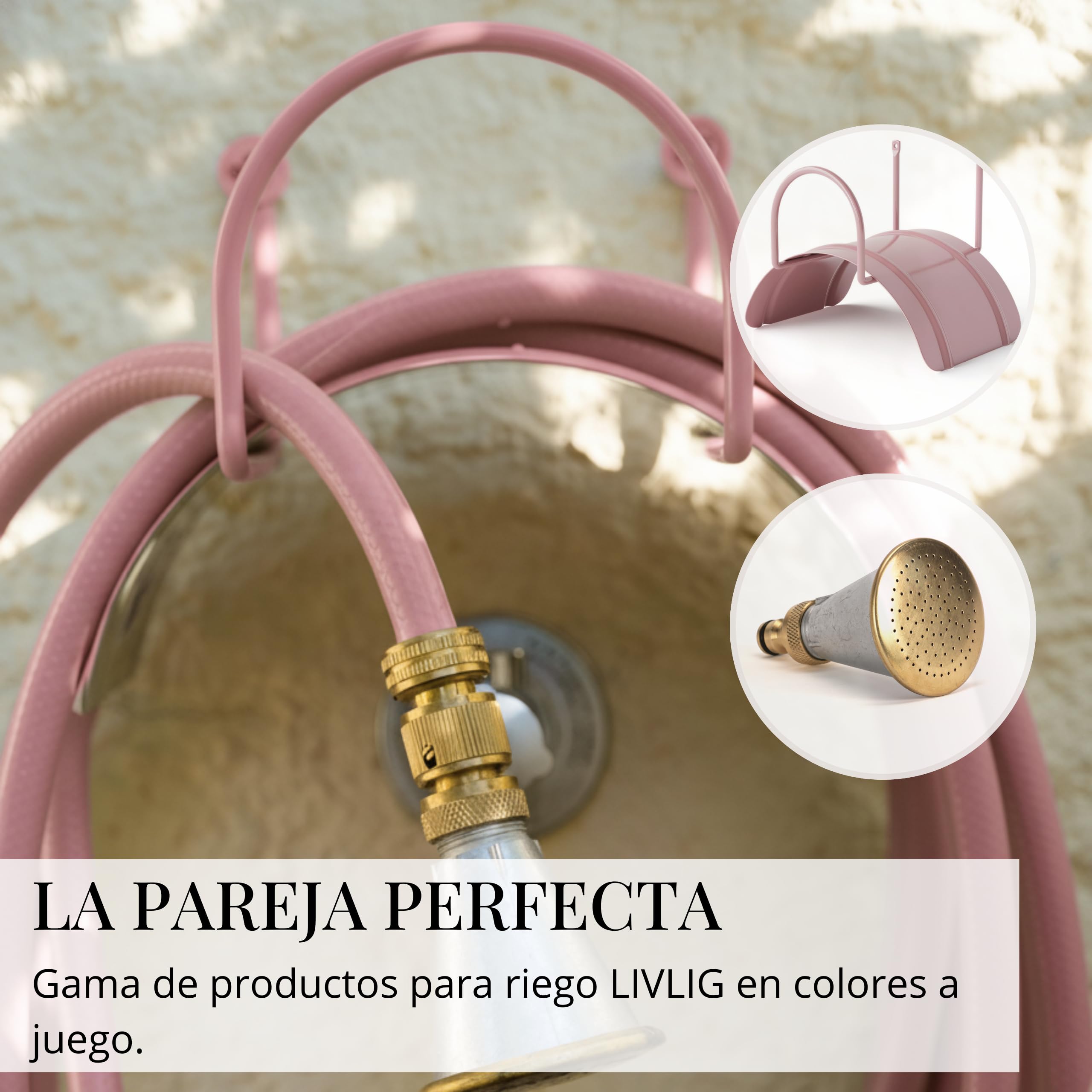 LIVLIG Manguera Jardin 30m – Manguera de Riego Flexible, 60% Reciclado, Resistente UV, Antitorcion, 1/2 Pulgada, Rose