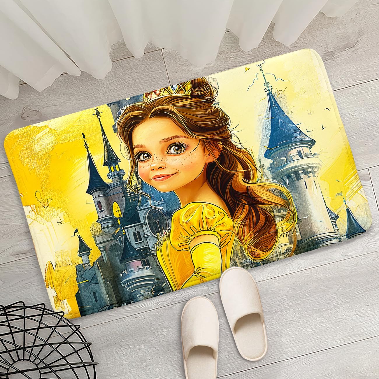 Princess Rug Decor for Girls Room Cute Princess Rugs for Girls Bedroom Living Room Indoor Outdoor Carpet Mat, Yellow, 2x3 Feet
