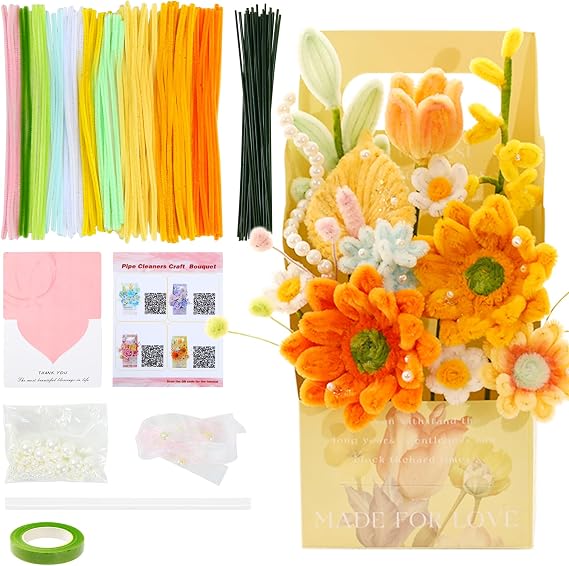 ERNTRNL Pipe Cleaners Craft - Pipe Cleaners Flower Making Kit Craft Supply Pipe Cleaners Bulk for Crafts Art Project Activity,Birthday Mothers Day Anniversaries Graduations Gifts