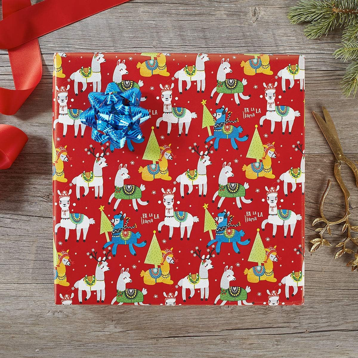 Merry Llamas Christmas Jumbo Rolled Gift Wrap (1 Giant Roll, 61 sq. ft.) Heavyweight, Tear-Resistant, Holiday Wrapping Paper