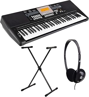 Classic Cantabile CPK-403 Keyboard - 61 Tasten mit Anschlagdynamik - 618 Klänge und 200 Begleitrhythmen - inkl. X-Keyboardständer & Kopfhörer- schwarz