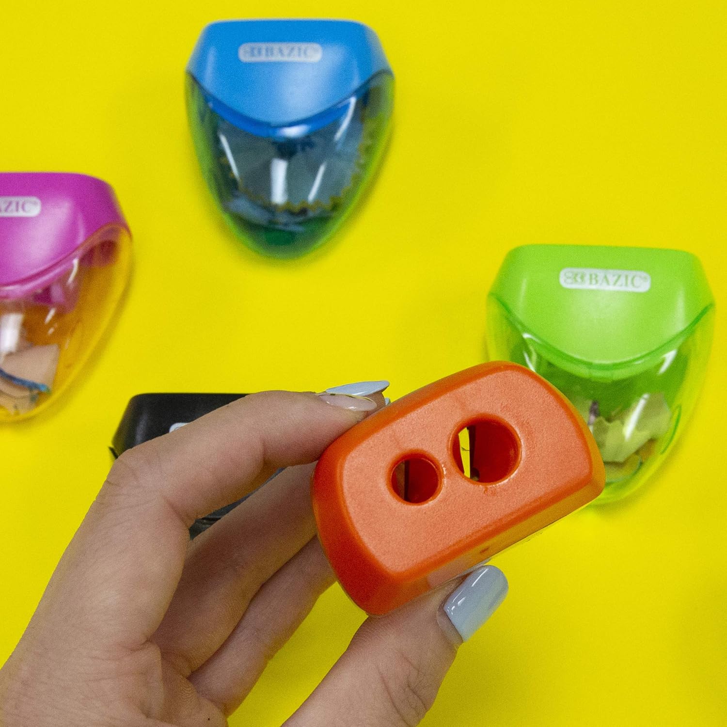 BAZIC Products Pencil Sharpener Dual Blades w/Receptacle, Standard & Jumbo Size Pencils Crayon, Double Blade Sharpeners(2/Pack), 144-Packs