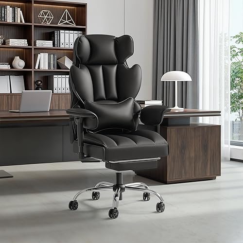 Miniatura 2 de Furmax Silla de oficina grande y alta, silla de juegos de respaldo alto con reposapiés para personas pesadas, silla de oficina ergonómica cómoda