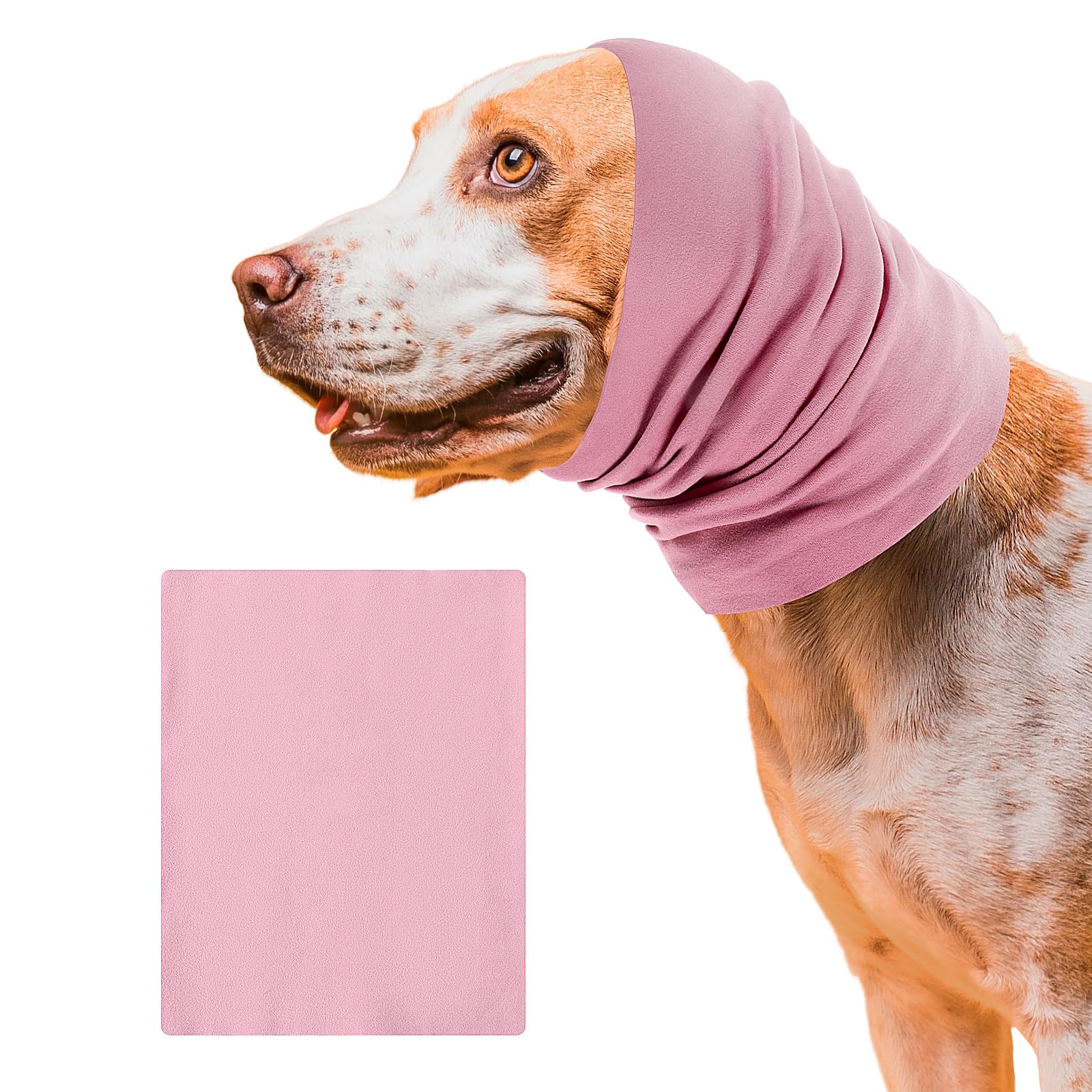 Dog Ear Cover for Blow Drying, Pink Winter Hat Warmer Ear Protector, Pet Soft Snood for Anxiety Relief Quiet Ears for Dogs During Grooming Noise Bath Drying