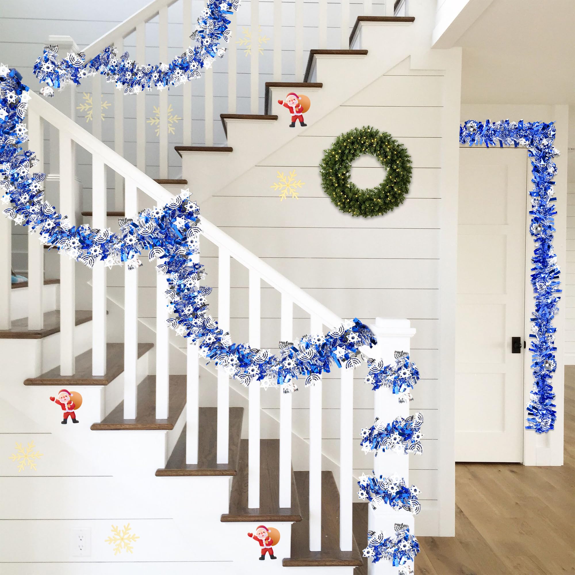 Honbay Sparkly Star Tinsel Garland – 2 Rolls, 25 Feet Each, Silver, For Christmas Tree & Party Decor