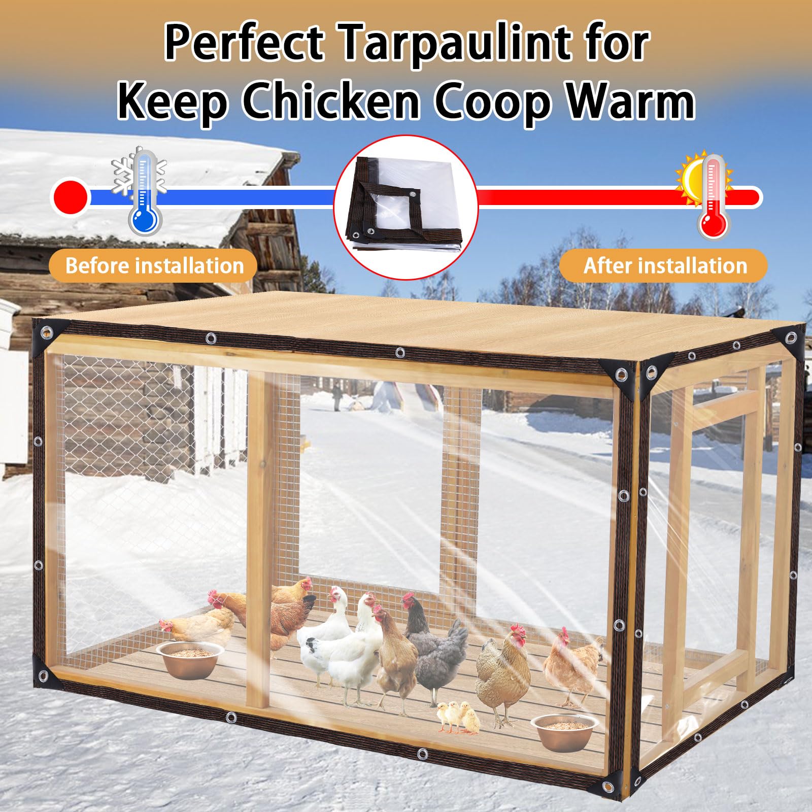 DBREAKS Lona Impermeable Transparente con Ojales, 3 x 3 m, Lonas Impermeables Exterior Transparente, para Exterior Terraza, Muebles de Jardín, Aislamiento de Plantas, con Cuerda