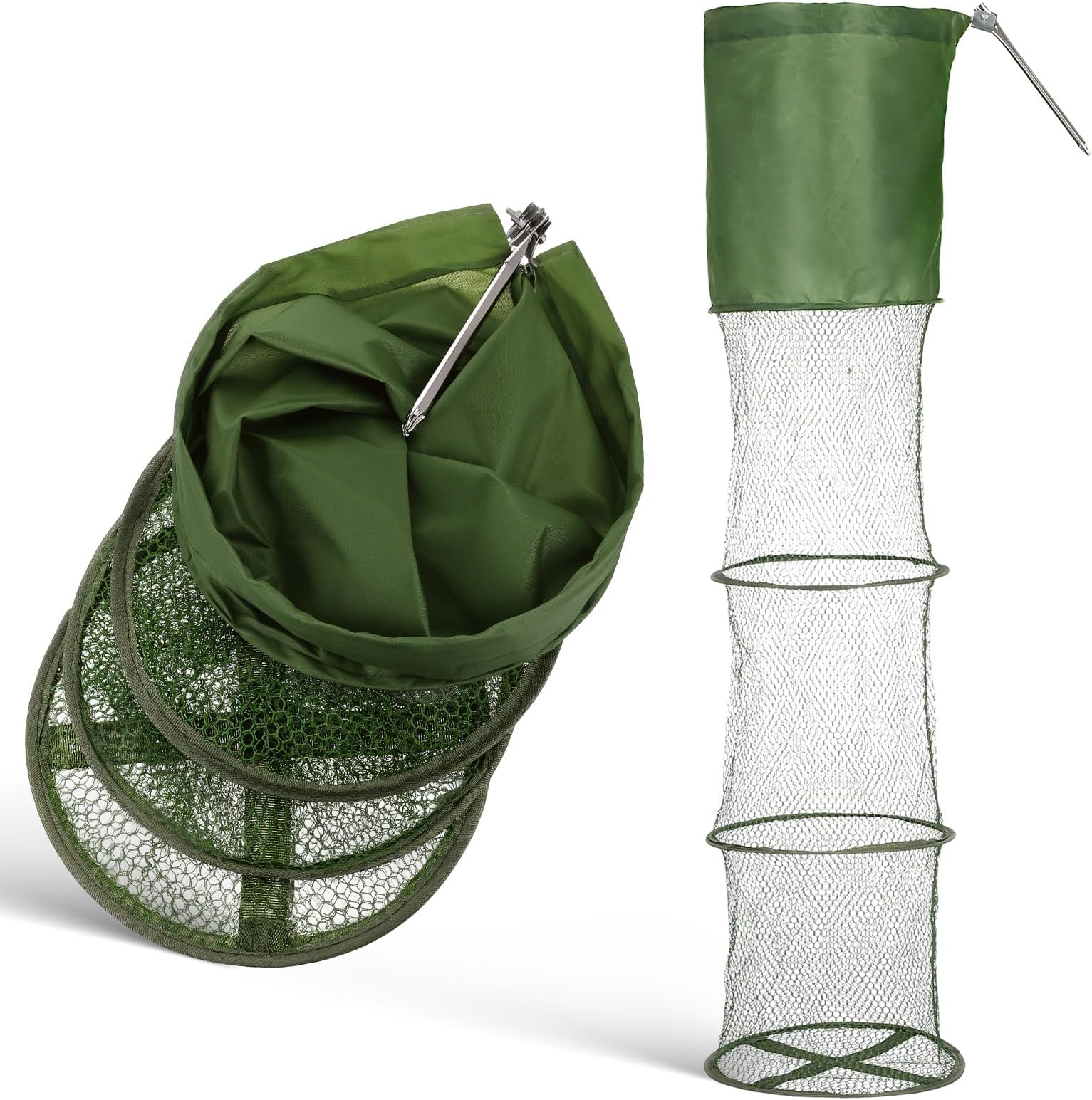 Fishing Bait Trap, Fishing Keepnet with Stainless Steel Ground Stake, Foldable Fish Landing Net Trap, Portable Mesh Cage for Carp Coarse, Crab Crayfish Shrimp Catching