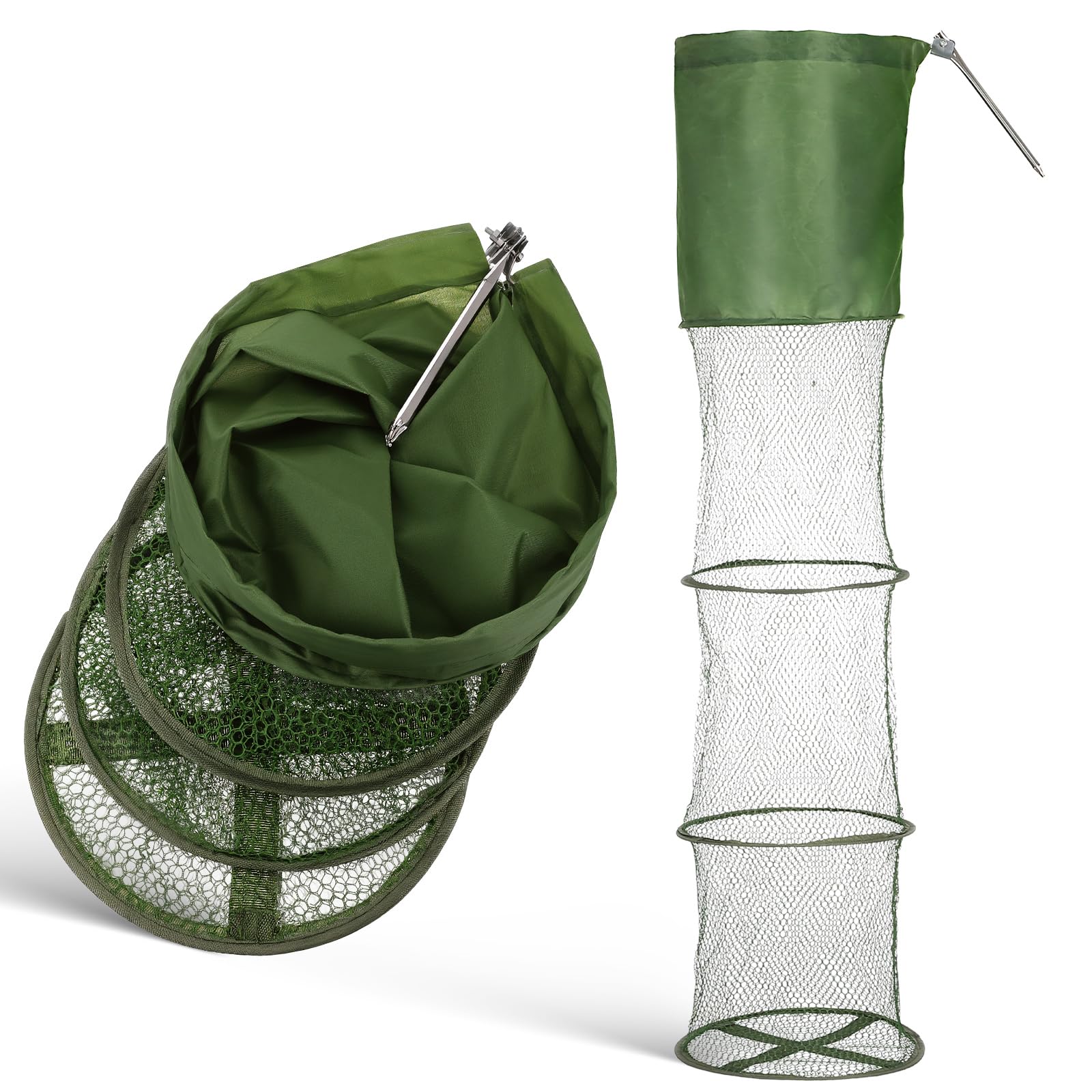 Fishing Bait Trap, Fishing Keepnet with Stainless Steel Ground Stake, Foldable Fish Landing Net Trap, Portable Mesh Cage for Carp Coarse, Crab Crayfish Shrimp Catching