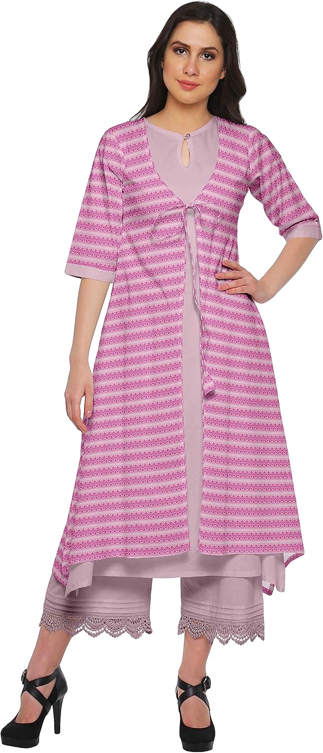 Moomaya Indian Palazzo Kurta Jacket Set for Women Partywear Chanderi Ethnic Wear