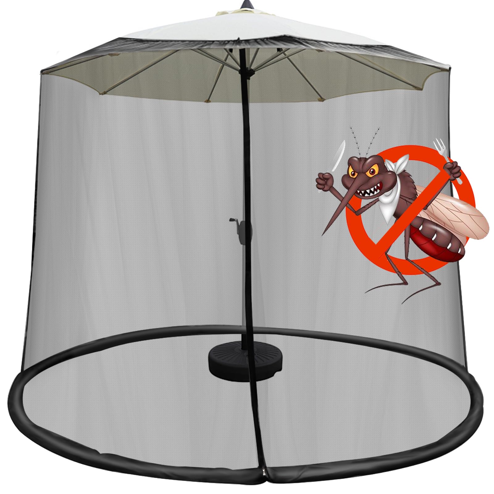 Mosquitera para Sombrilla Terrazas, 300x300x230cm Mosquiteras con Cremallera y Base Rellenable, Ideal para Sombrillas Redondas, Rectangulares, Playa, Balcón, Jardín y Colgantes