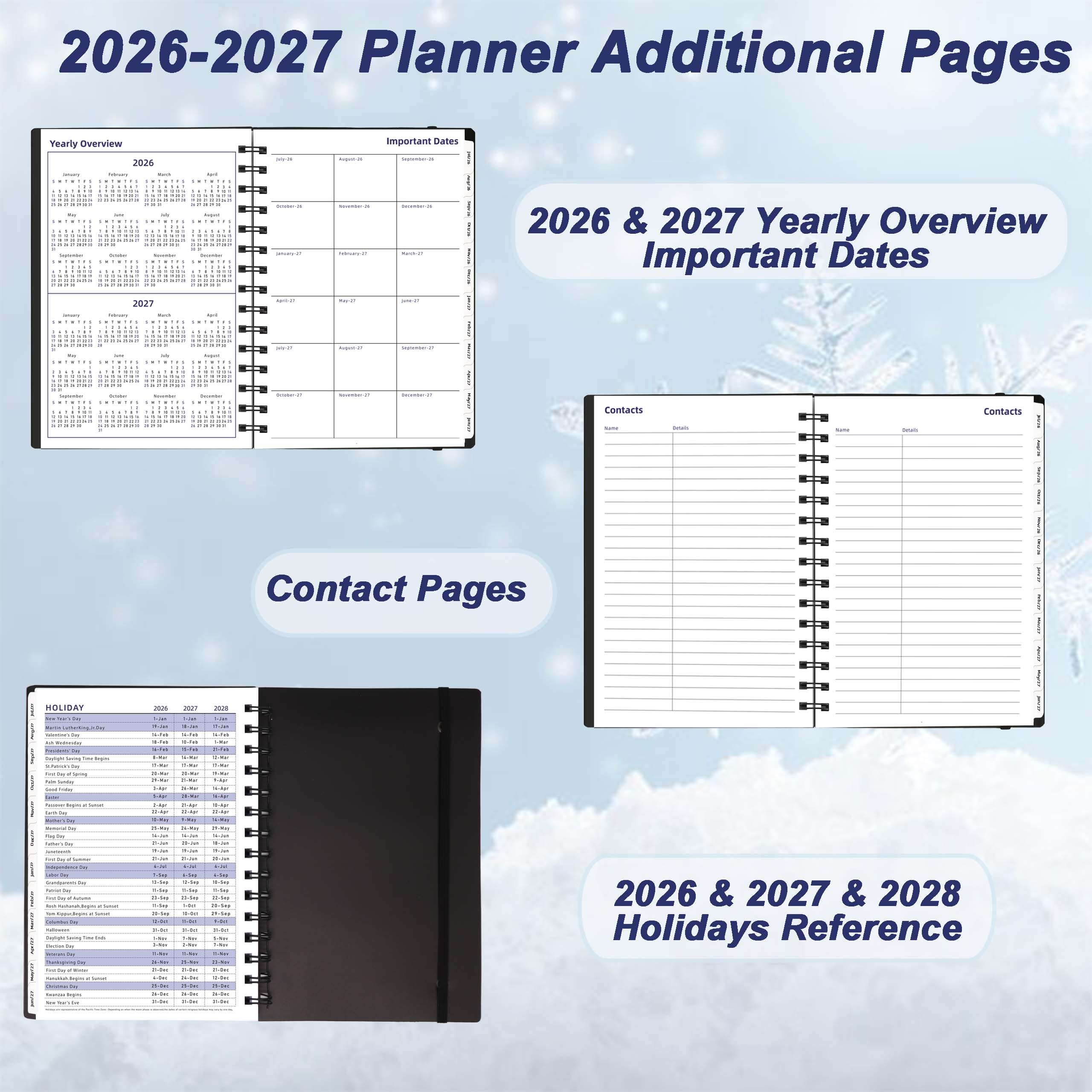Agenda giornaliera 2026-2027, agenda settimanale e mensile, da luglio 2026 a dicembre 2027, agenda da 18 mesi con linguette, formato A5, nero