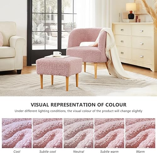 Miniatura 6 de Living&Giving Silla decorativa con sillón otomano Sherpa y juego otomano con respaldo, patas de madera con brazos para leer, sala de estar,