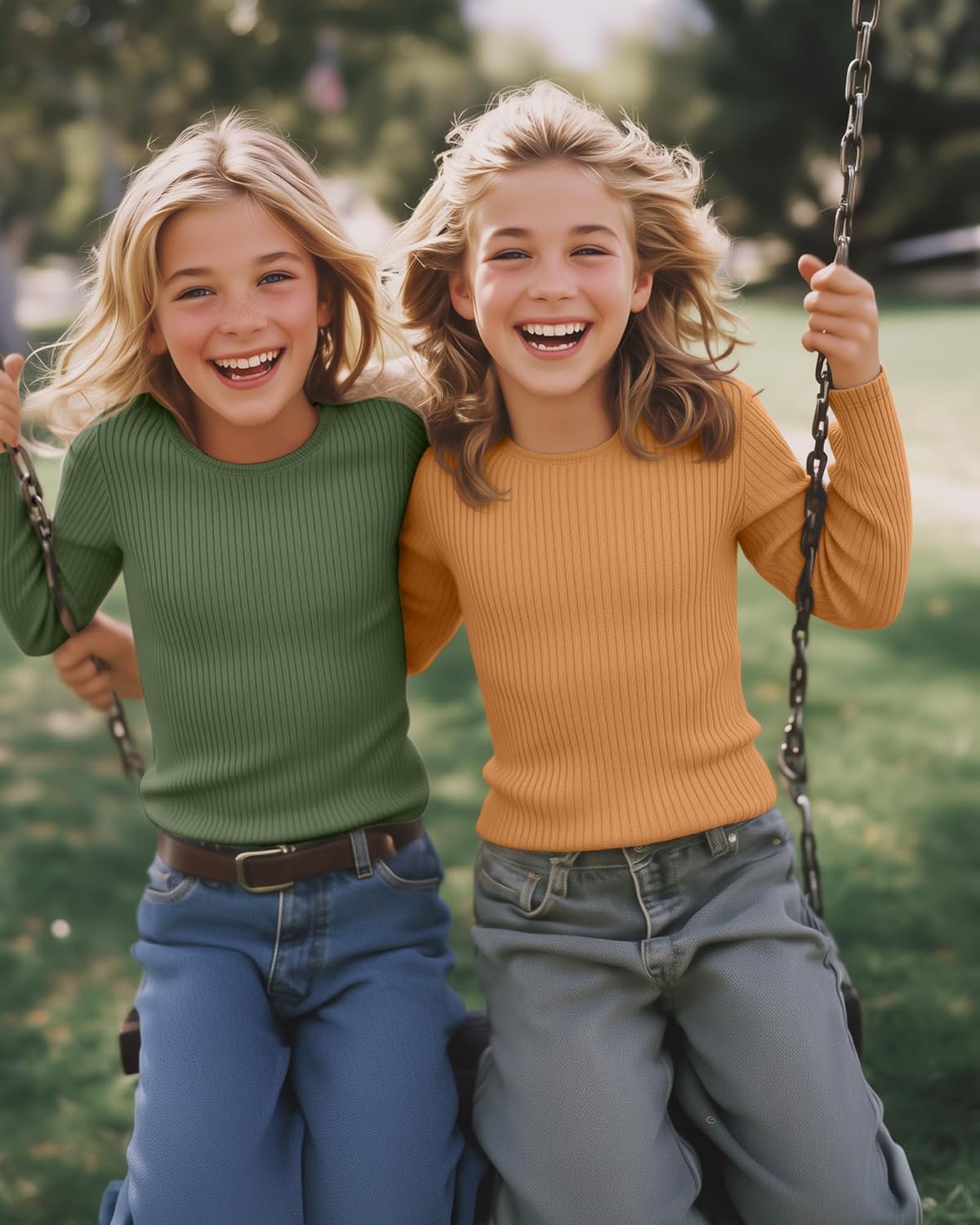 4 Pack Girls Long Sleeve Shirts Ribbed Knit Cotton Crewneck Tops Slim Fit Soft Casual Kids Base Layer Undershirts - Image 3