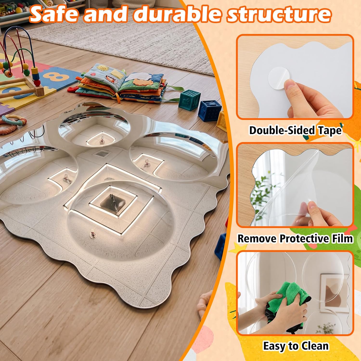 Tallew Sensory Wall Bubble Mirror 4 Bubbles Sensory Toys for Kids 19.3 x 19.3 Inches Large Acrylic Bubble Mirror Wall Decoration for Preschool Classroom Playroom