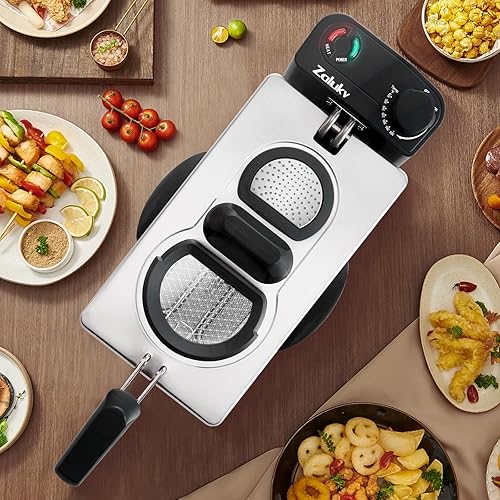 Miniatura 5 de Freidora eléctrica de inmersión, 1500 W, cesta extraíble, ventana de visualización y filtro de olor, temperatura ajustable, filtración de aceite