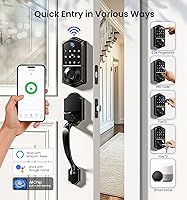 Vista 2 de Veise VE017G-H - Juego de cerradura inteligente de huellas dactilares para puerta delantera, control remoto, cerrojo de entrada sin llave con asa