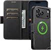 Leather Magnetic Wallet Case for iPhone 17 Pro Max Compatible with MagSafe & Wireless Charging, 3 Card Slots & ID Holder, Kickstand, 360° Military Shockproof Protection Premium Black