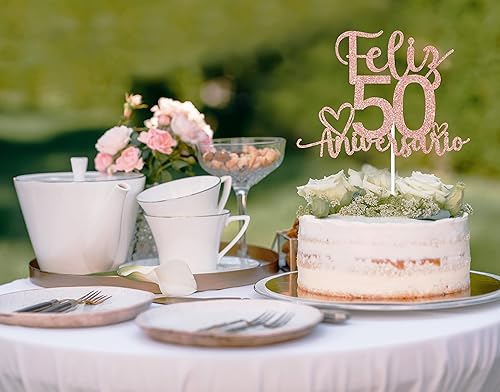 Miniatura 5 de Decoración para tartas de aniversario número 50 de oro rosa, decoración de aniversario de boda, decoración de aniversario de boda de 50 años,