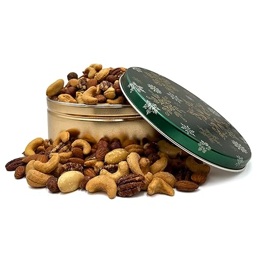 We Are Nuts Fancy Deluxe - Mezcla de frutos secos tostados y salados, lata de regalo navideño (1 libra)