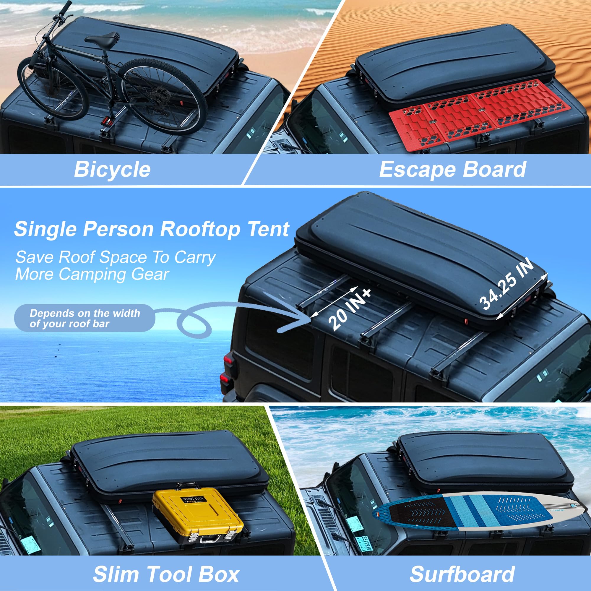 Naturnest Single Person Rooftop Tent, Great View Ventilation Tent for 1 Person Camping, Waterproof Windproof UV-Resistant Blackout 4 Season Tents for Pickup Truck, Jeep, Suv, Van, Trailer - Orion Mini