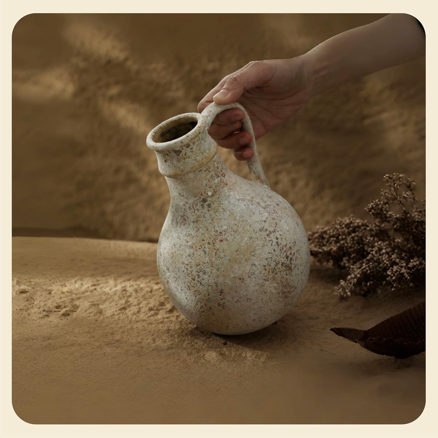 Rustic Ceramic Farmhouse Flower Vase, Whitewashed Ceramic Clay Decorative Vase for Fresh and Dried Flowers, Home Decor Accent for Table, Living Room, and Shelf (S1) - Image 2