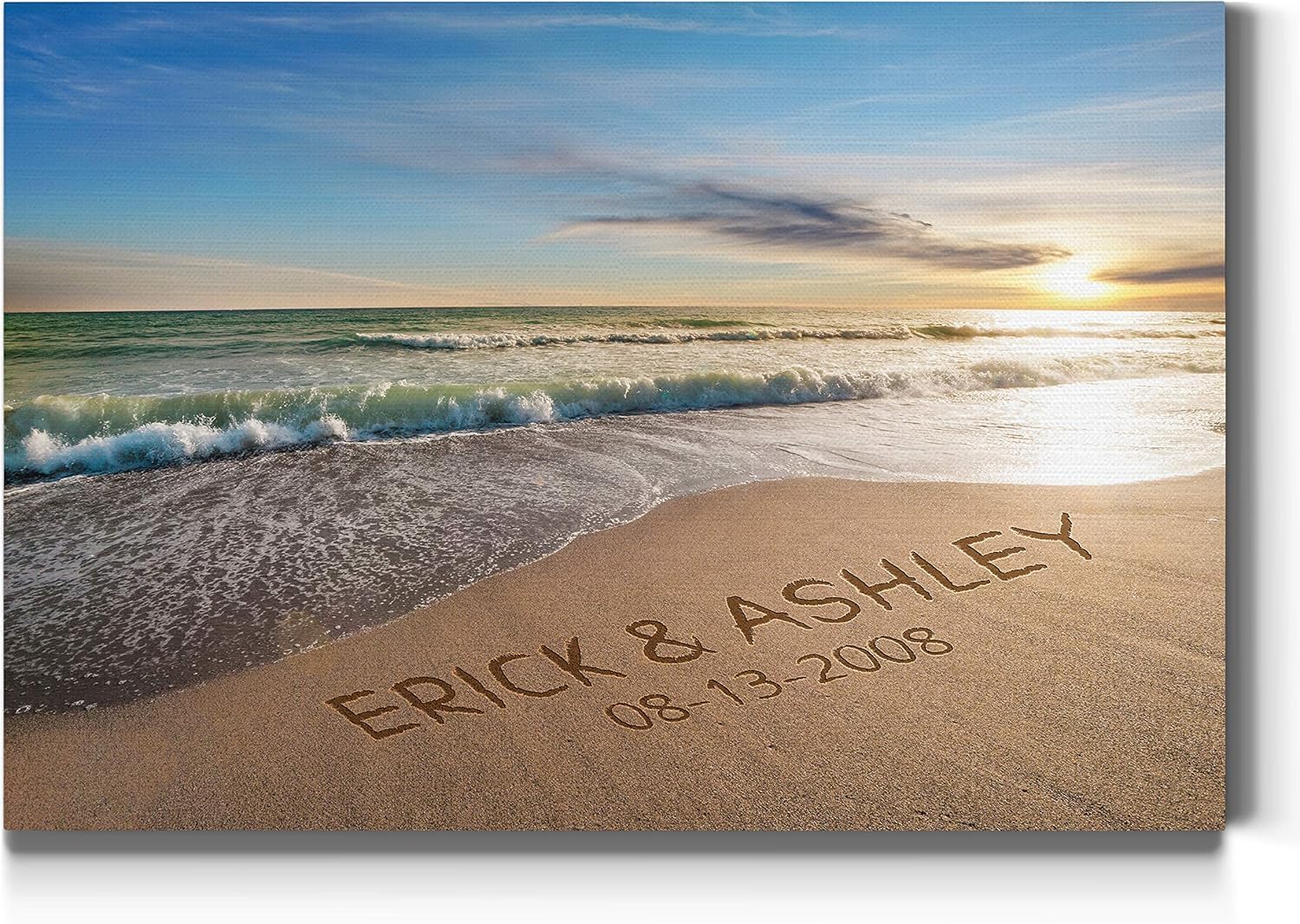 Renditions Gallery Personalized Beach Sunset Canvas Print with Couple Names & Date - 8x12 Romantic Wedding Anniversary Gift Wall Art