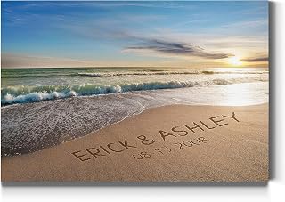 Renditions Gallery Personalized Beach Sunset Canvas Print with Couple Names & Date - 8x12 Romantic Wedding Anniversary Gift Wall Art