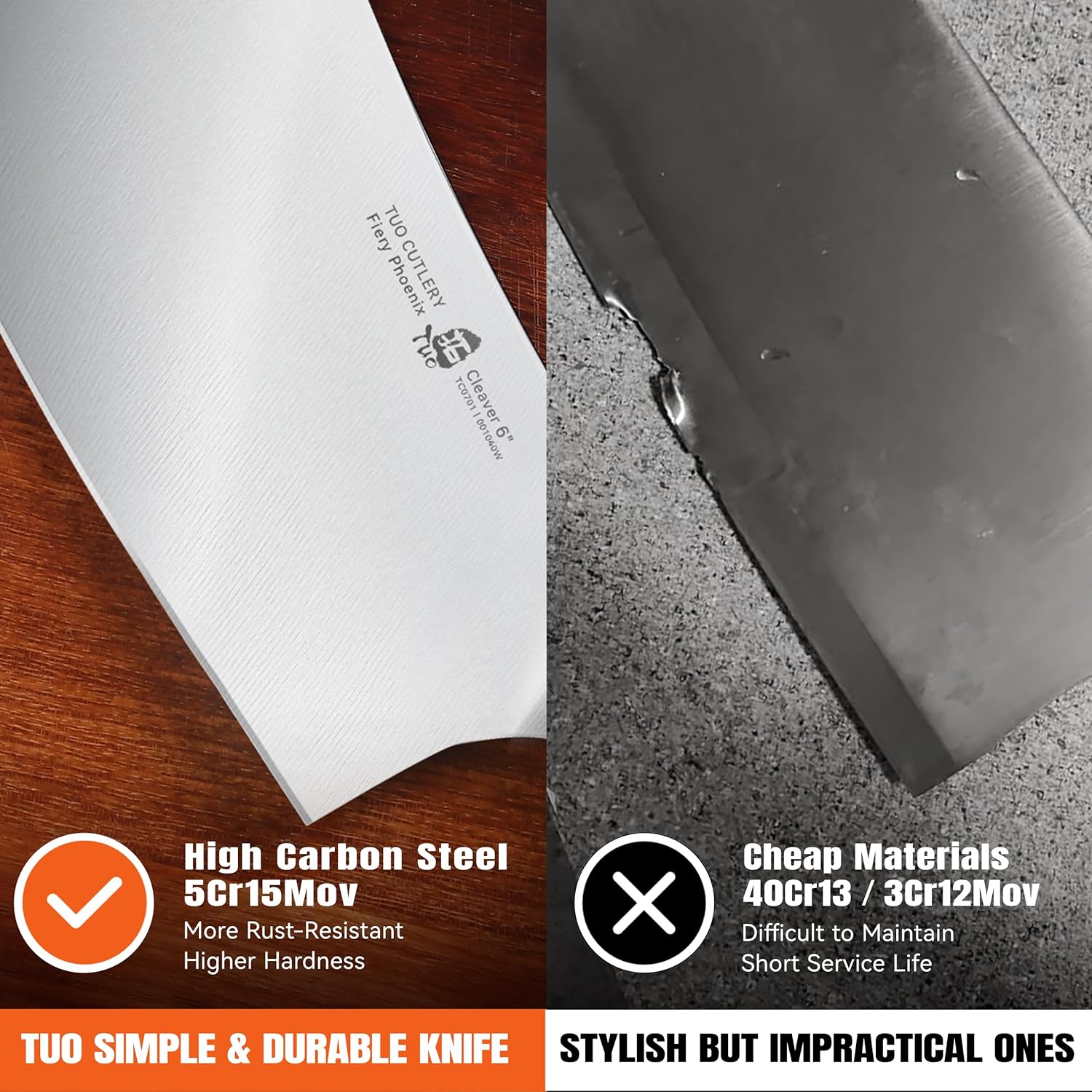 TUO Meat Cleaver Knife, 6 inch Sharp Multi-Purpose Chopper for Meat Vegetable Cutting, German High Carbon Steel Butcher Knife with Pakkawood Handle