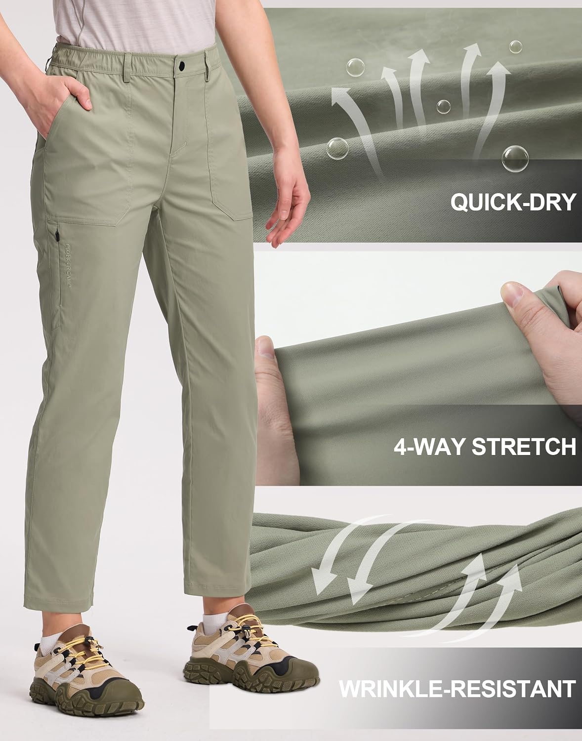 Pioneer Camp Women's Golf Pants 7/8 Ankle Hiking Pants Lightweight with 4 Pockets Quick Dry Dress Pants for Work Travel