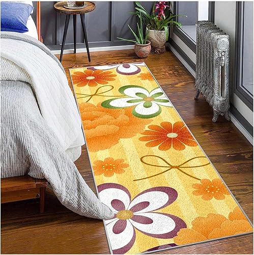QWINEE Alfombra larga con estampado floral, alfombra de pasillo para cocina, de secado rápido, alfombra de entrada para puerta delantera,