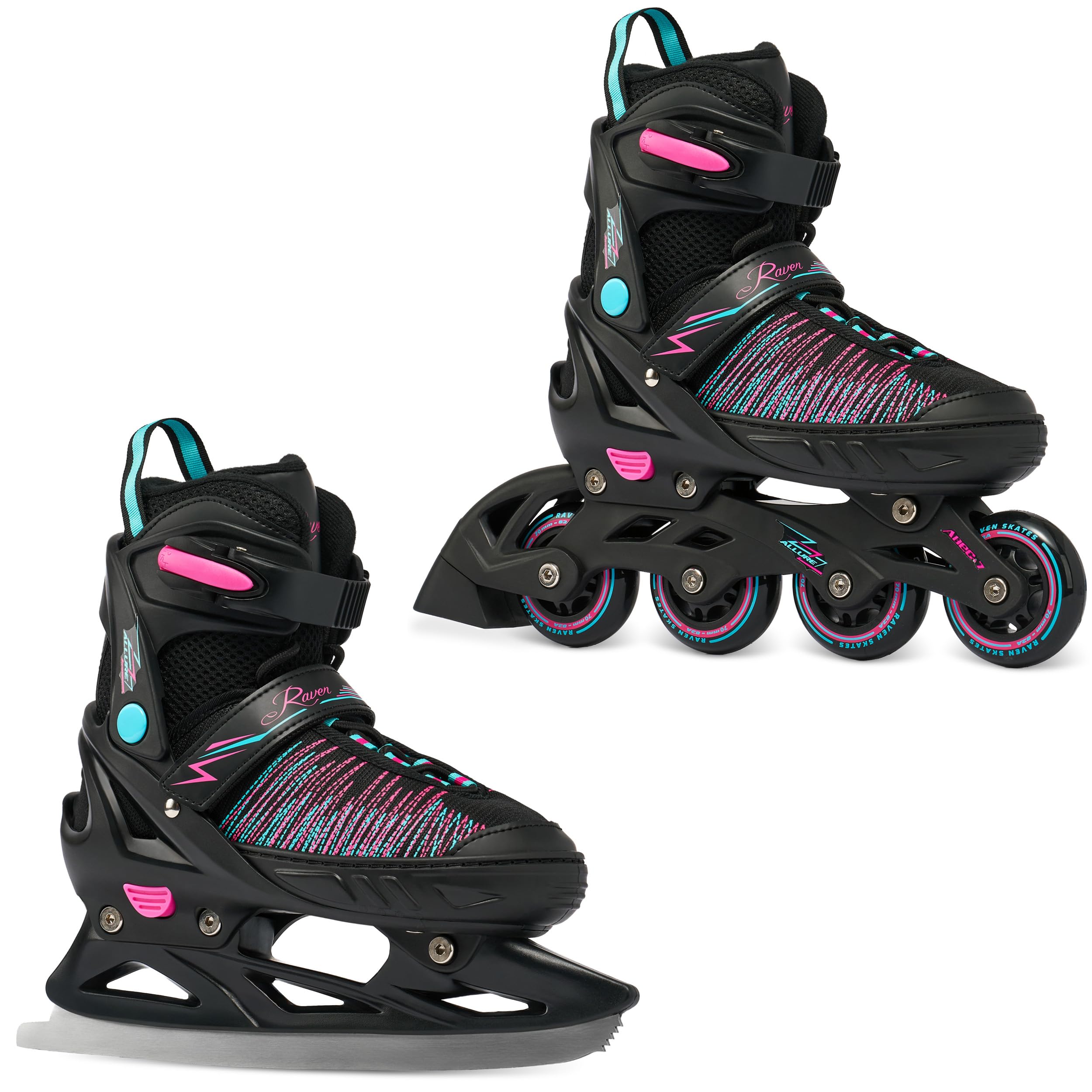 RAVEN 2in1 Pattini da ghiaccio Pattini in linea Inline Skates per bambini, adulti, ragazze e donne regolabili