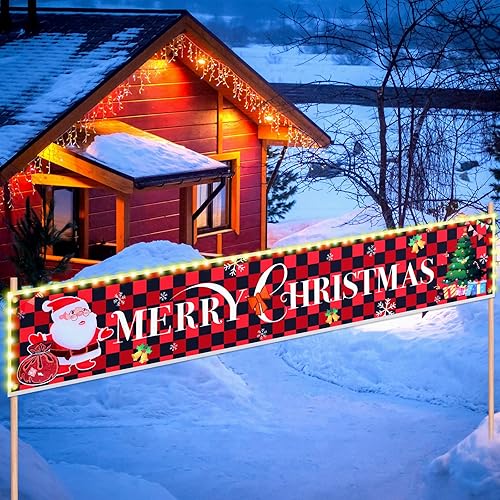 Cartel de decoración de Navidad con luces LED, cartel de Feliz Navidad, cartel premontado, cartel de Feliz Navidad, cartel para colgar en la pared