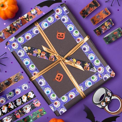 Miniatura 6 de Juego de cintas Washi de Halloween, 12 rollos de calabaza, fantasma, murciélago, araña, cintas adhesivas de papel para álbumes de recortes, diario,