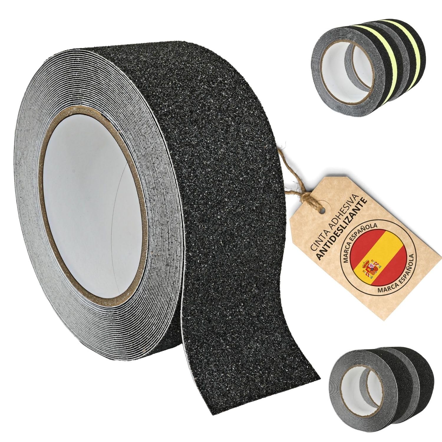 Cinta Antideslizante Escaleras Suelo Exterior 10 Metros | Cinta Antideslizante Seguridad Interior y Exterior | Rollos de 5cm x 10m o Luminiscente 5m x 5m (1 Cinta Antideslizante 5cm x 10m)