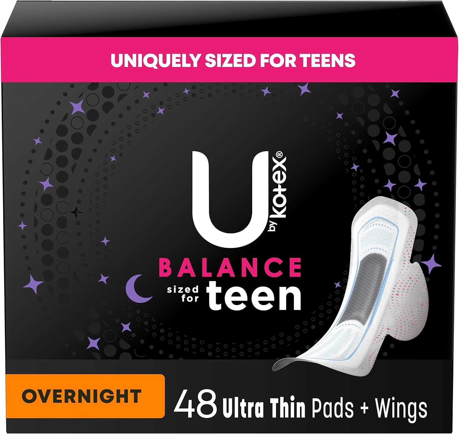 U by Kotex Balance Sized for Teens Ultra Thin Overnight Pads with Wings