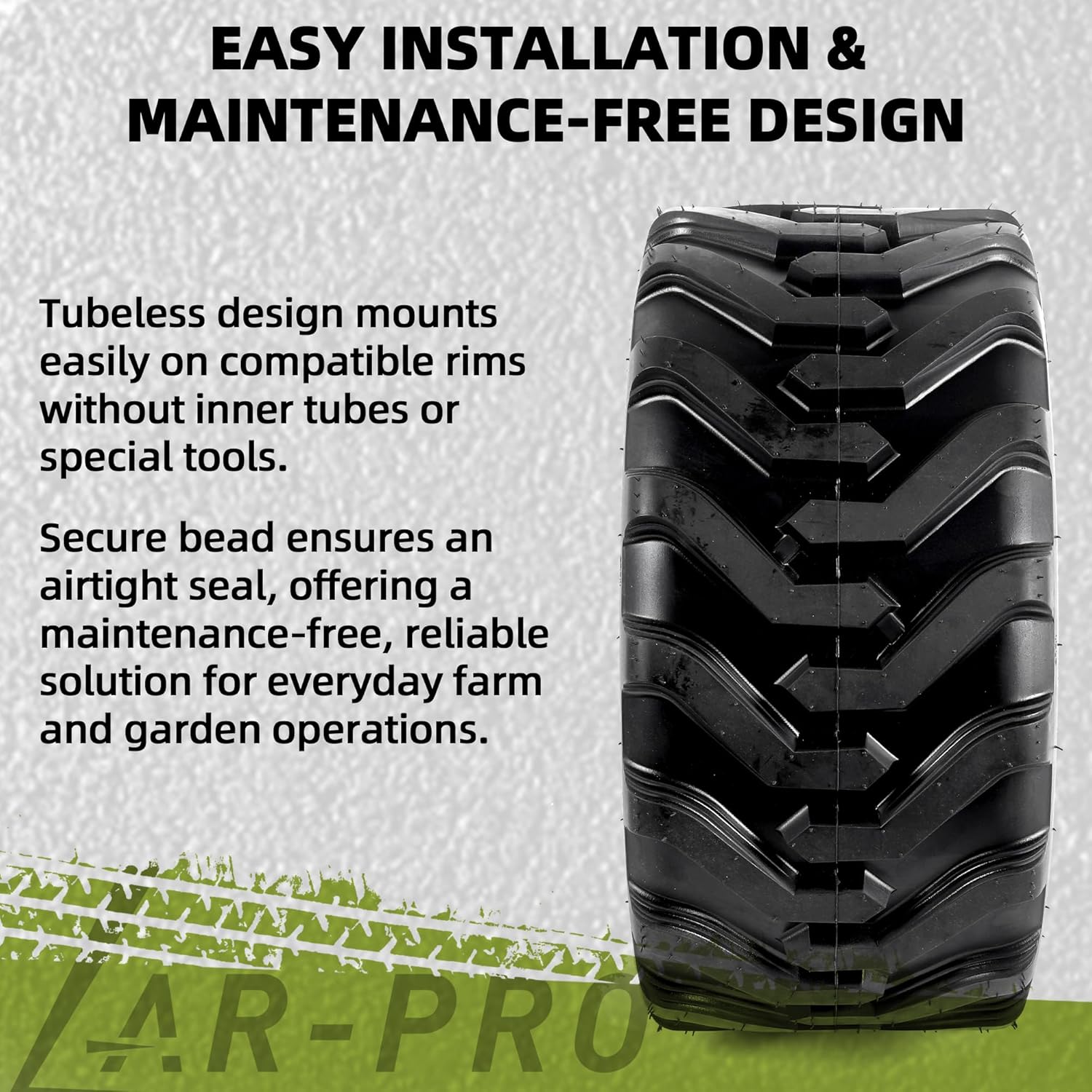 AR-PRO 18x8.50-10 Garden Tractor Tubeless Tire, Heavy Duty 4-Ply Farm & Lawn Tractor Tire, 780lbs Capacity (1-Pack)
