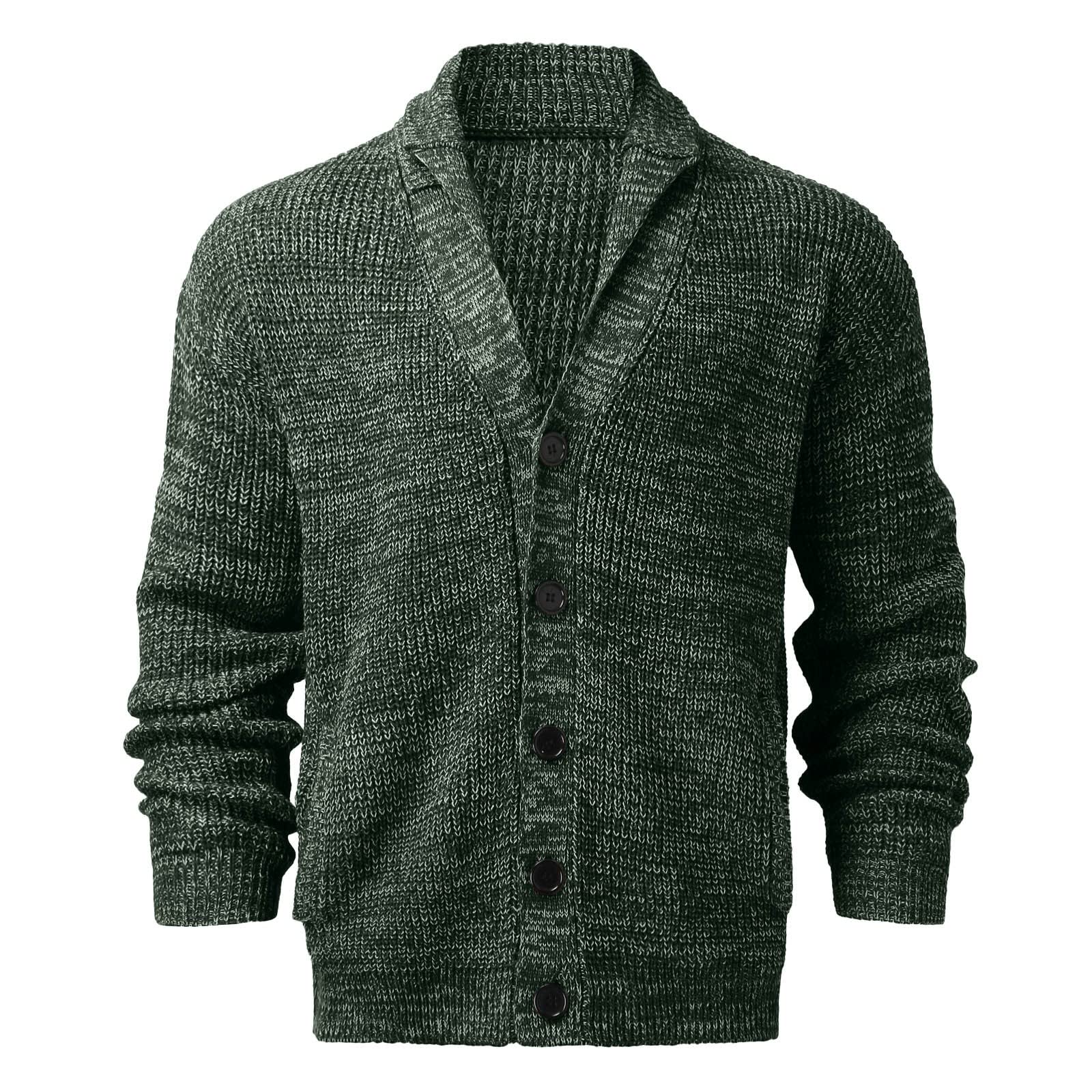 Cardigan Hombre Punto, Chaqueta De Punto Elegante Hombre Manga Larga Cuello De Chal Informal Prendas De Punto con Botones Sobreabrigo De Solapa Cárdigan Liso Jersey Suéter Otoño Invierno